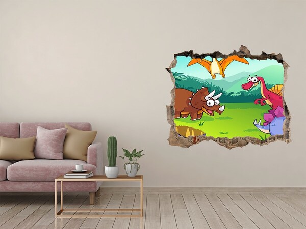 Sticker mural effet trou Des dinosaures dans un paysage préhistorique