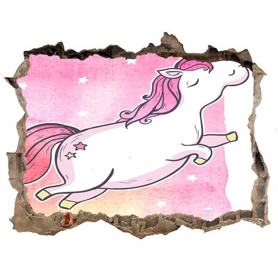 Sticker trou dans le mur Licorne rose pierre