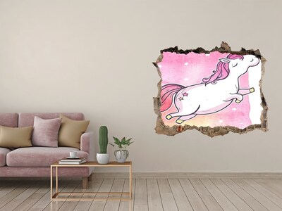 Sticker trou dans le mur Licorne rose pierre