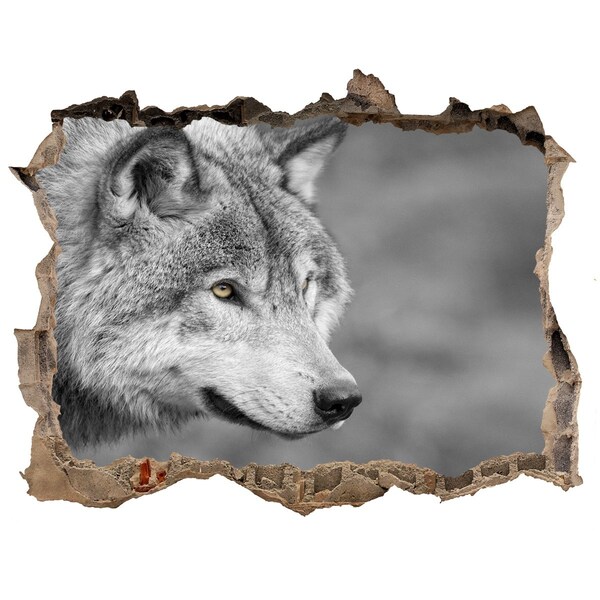 Autocollant à effet 3d trou Loup gris pierre