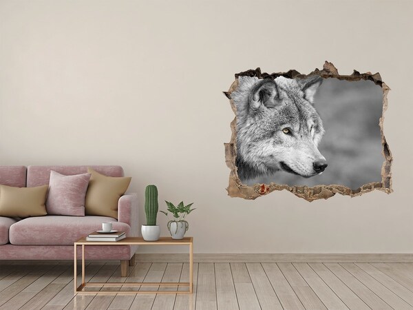 Autocollant à effet 3d trou Loup gris pierre