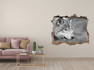 Autocollant à effet 3d trou Loup gris pierre