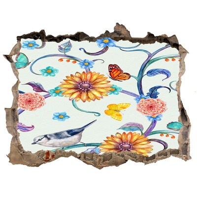 Sticker mural effet trou Un paradis fleuri derrière le trou