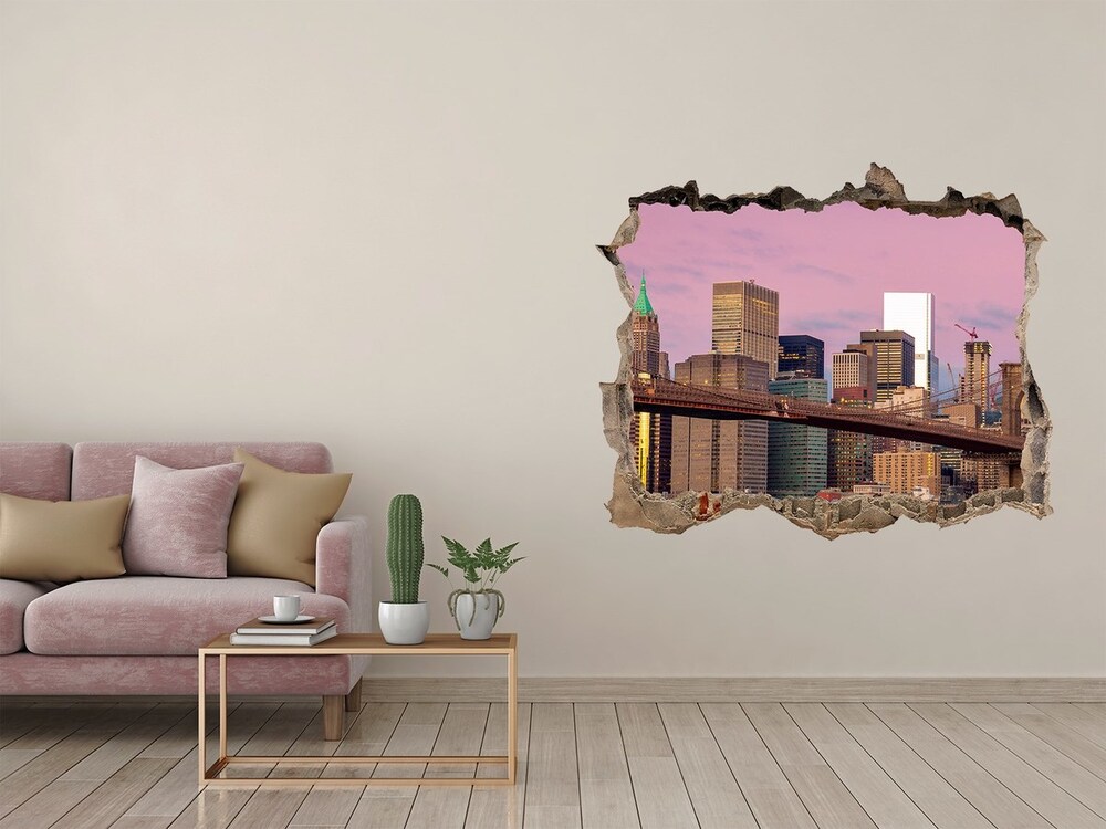 Sticker mural effet trou Manhattan New York ciel pierre