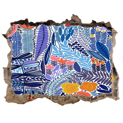 Sticker mural effet trou jardin tropical caché