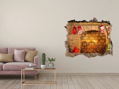 Autocollant mural trou Une cheminée à l'ambiance de Noël