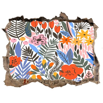 Sticker trou dans le mur Fresque florale à travers un trou dans le mur