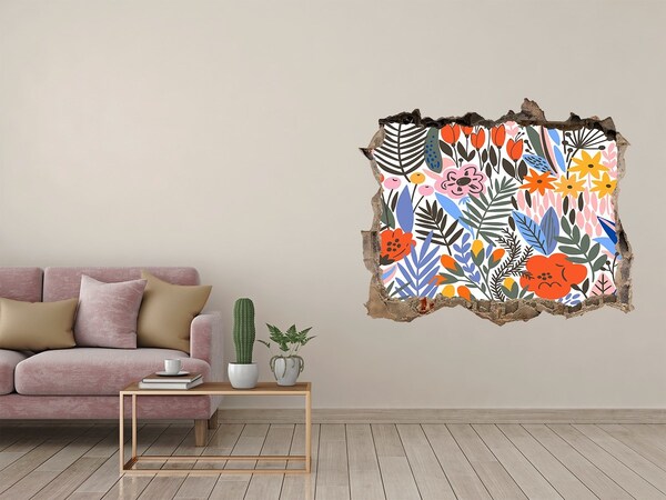 Sticker trou dans le mur Fresque florale à travers un trou dans le mur