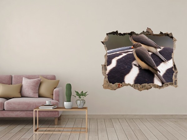 Sticker mural effet trou Des oiseaux sur le dos d'un zèbre