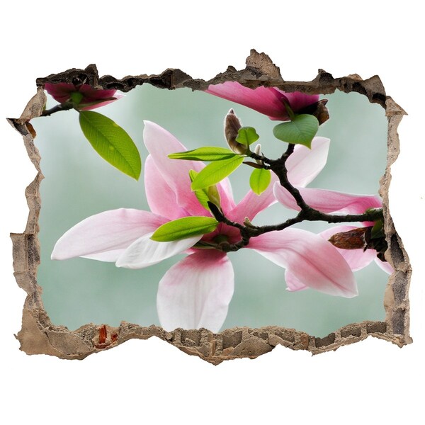Autocollant à effet 3d trou Des fleurs de magnolia dans un mur endommagé
