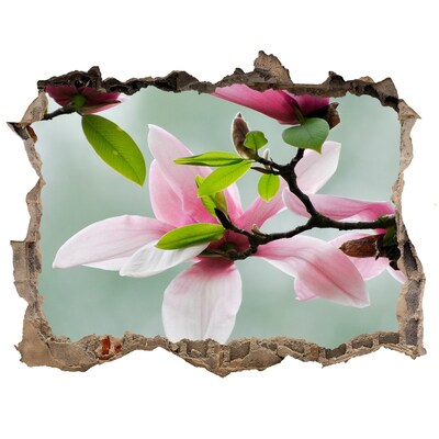 Autocollant à effet 3d trou Des fleurs de magnolia dans un mur endommagé