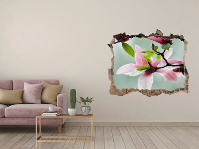 Autocollant à effet 3d trou Des fleurs de magnolia dans un mur endommagé