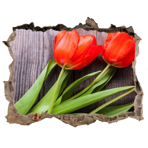 Autocollant à effet 3d trou Tulipes rouges pierre