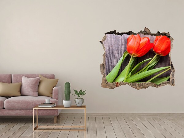 Autocollant à effet 3d trou Tulipes rouges pierre