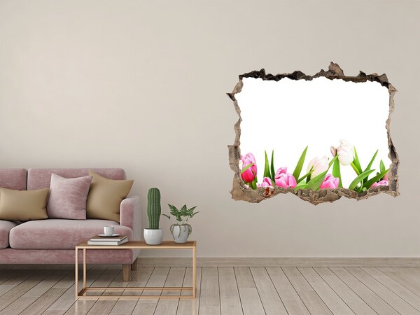 Sticker mural effet trou Tulipes roses pierre