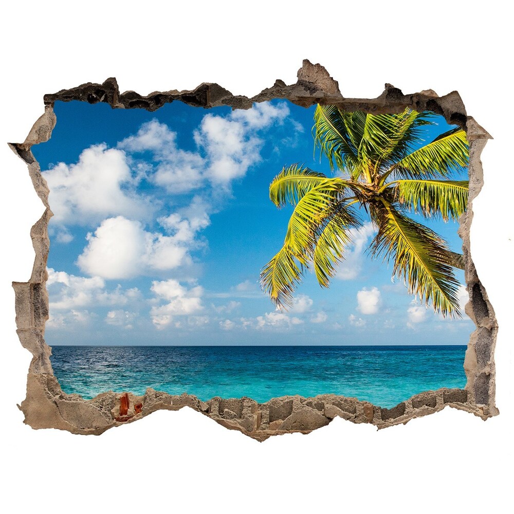 Sticker mural effet trou Plage des Maldives pierre