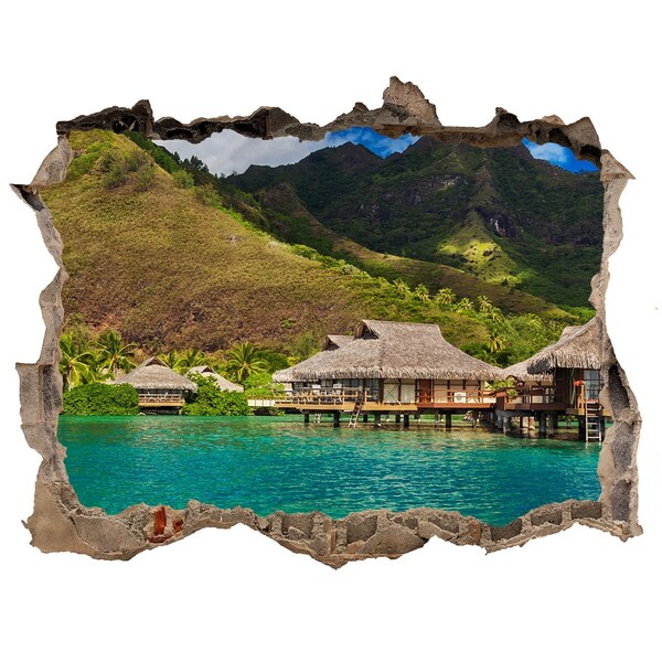 Sticker trou dans le mur Une oasis tropicale au cœur des montagnes