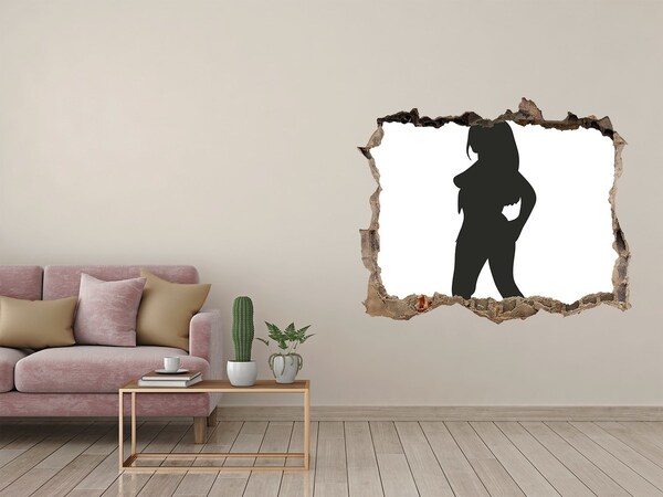Sticker trou dans le mur Un trou dans le mur avec la silhouette d'une femme