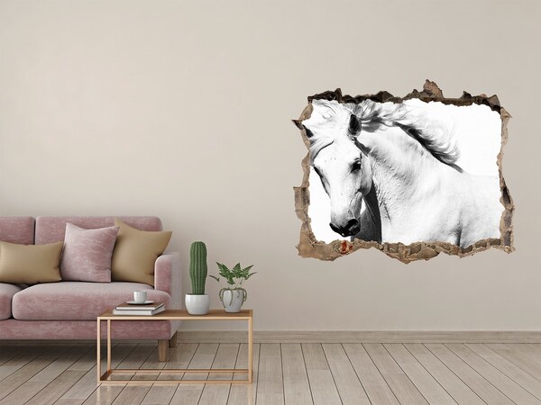 Sticker trou dans le mur Cheval blanc pierre