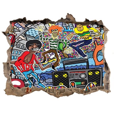 Sticker mural effet trou Collage musical pierre