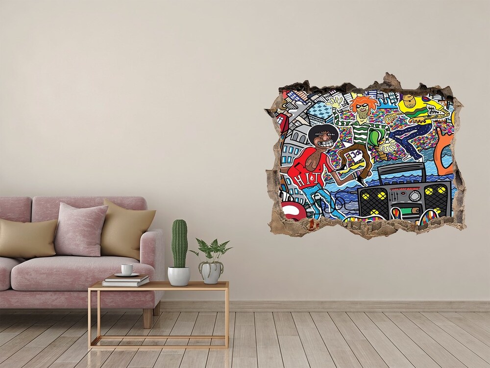 Sticker mural effet trou Collage musical pierre