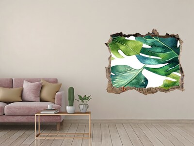 Autocollant mural trou Feuilles tropicales vertes dans un mur endommagé