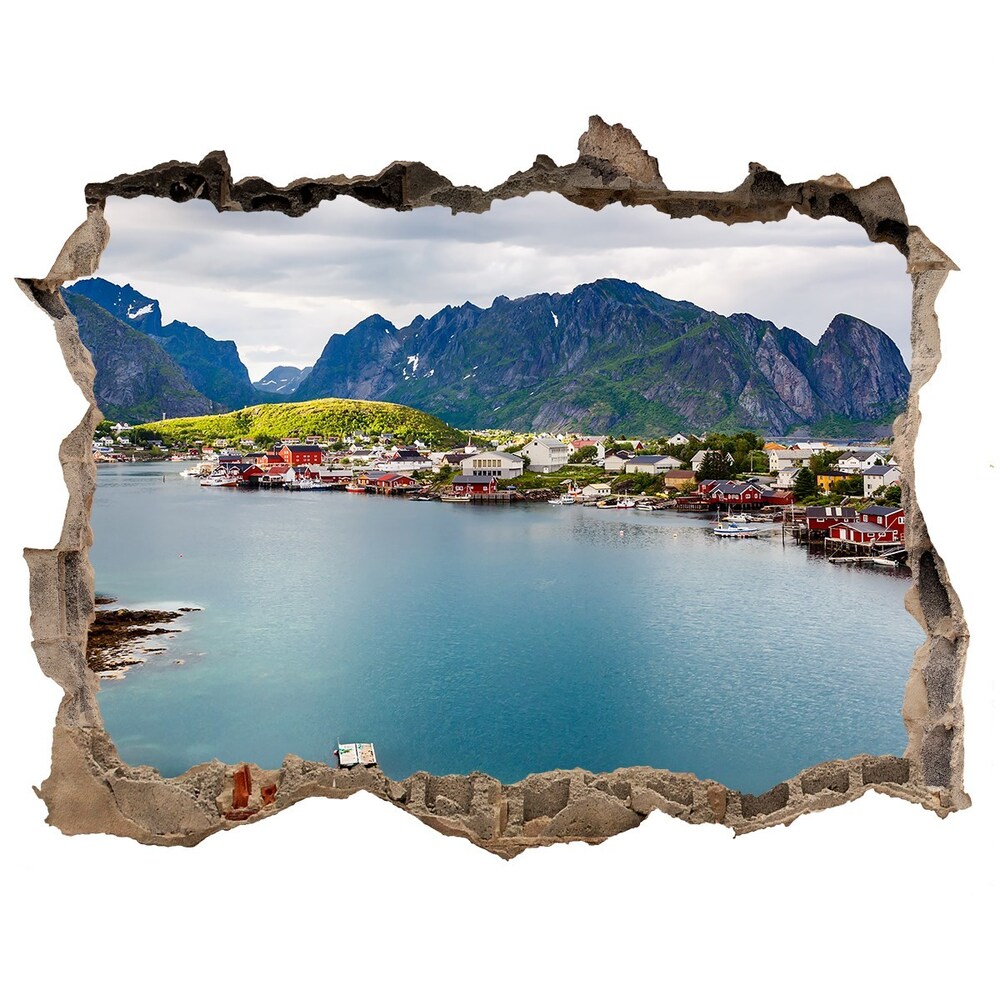 Sticker trou dans le mur Lofoten en Norvège pierre