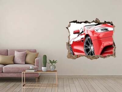 Autocollant à effet 3d trou Voiture de sport rouge derrière le trou dans le mur