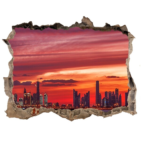 Autocollant à effet 3d trou Coucher de soleil sur Dubaï