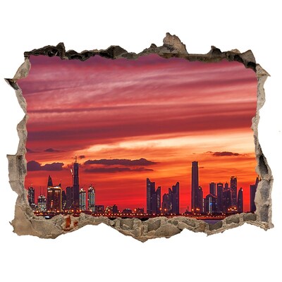 Autocollant à effet 3d trou Coucher de soleil sur Dubaï