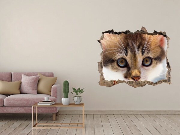 Sticker mural effet trou Chat dans un trou dans le mur