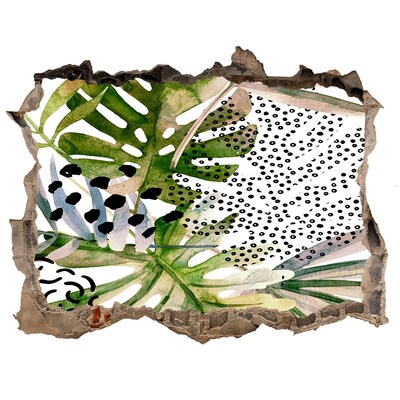 Sticker mural effet trou jardin tropical caché