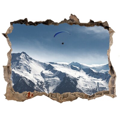 Sticker mural effet trou Parapente alpes pierre