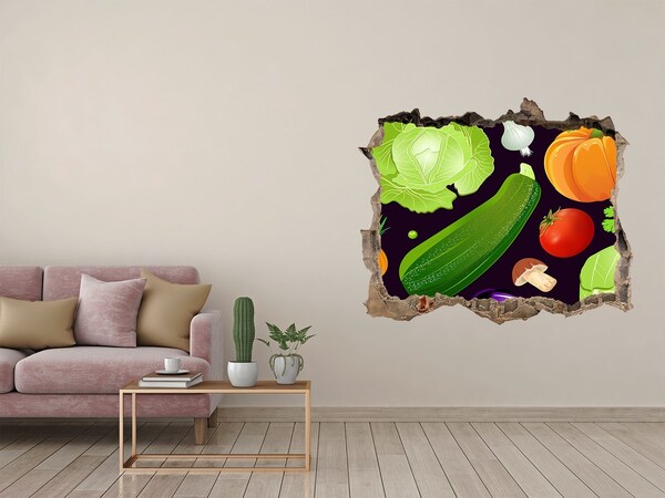 Autocollant à effet 3d trou Fruits et légumes dans un trou dans le mur