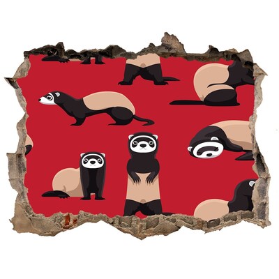 Autocollant à effet 3d trou Furets bizarres dans un trou de mur