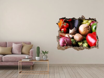 Autocollant à effet 3d trou Fruits et légumes dans un trou dans le mur