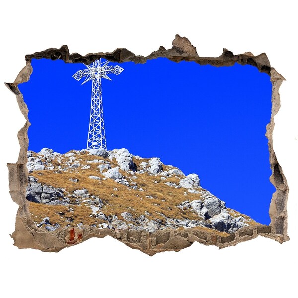 Sticker mural effet trou Paysage de montagne à travers un trou dans le mur