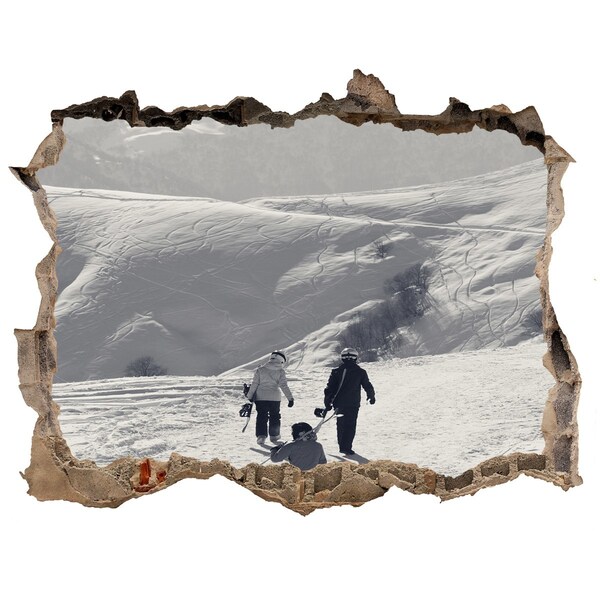 Sticker mural effet trou paysage de montagne hivernal