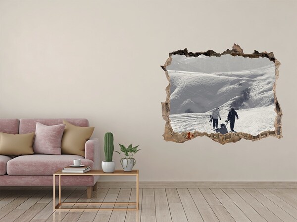 Sticker mural effet trou paysage de montagne hivernal