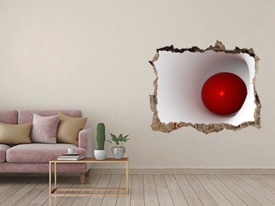 Autocollant mural trou Boule rouge dans un trou dans le mur