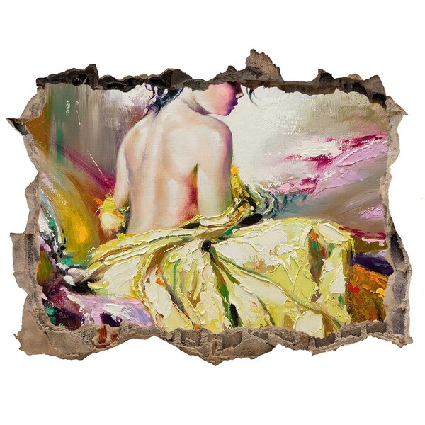 Autocollant mural trou Femme en robe jaune