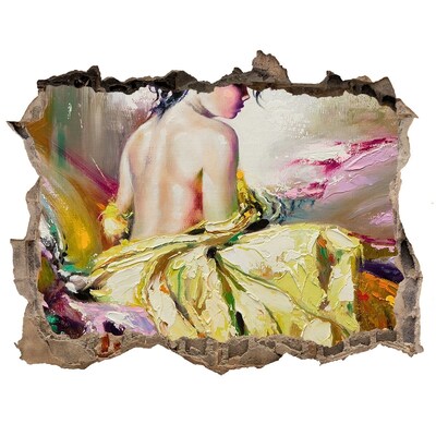 Autocollant mural trou Femme en robe jaune