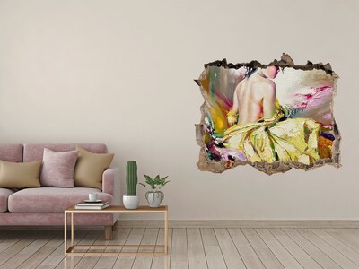 Autocollant mural trou Femme en robe jaune