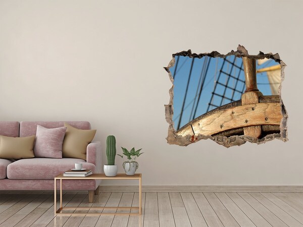 Sticker mural effet trou Gouvernail sur le yacht pierre