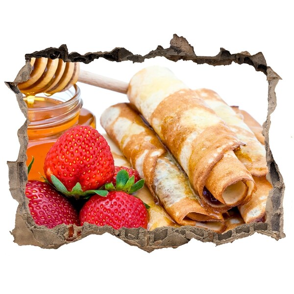 Sticker trou dans le mur Délicieuses crêpes aux fraises