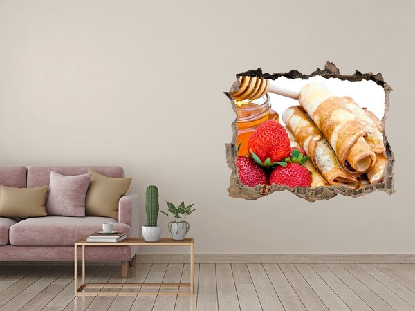 Sticker trou dans le mur Délicieuses crêpes aux fraises