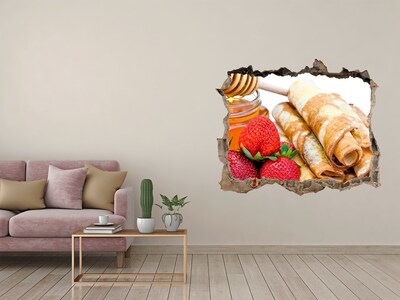 Sticker trou dans le mur Délicieuses crêpes aux fraises