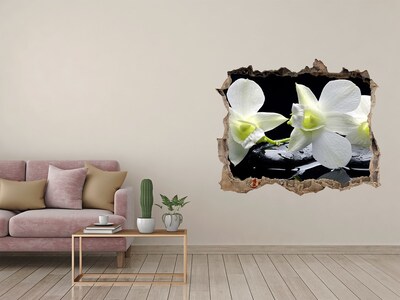 Sticker mural effet trou Fleurs et pierres dans un style zen