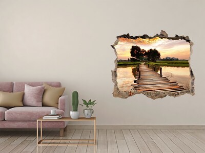 Sticker trou dans le mur Coucher de soleil sur le lac