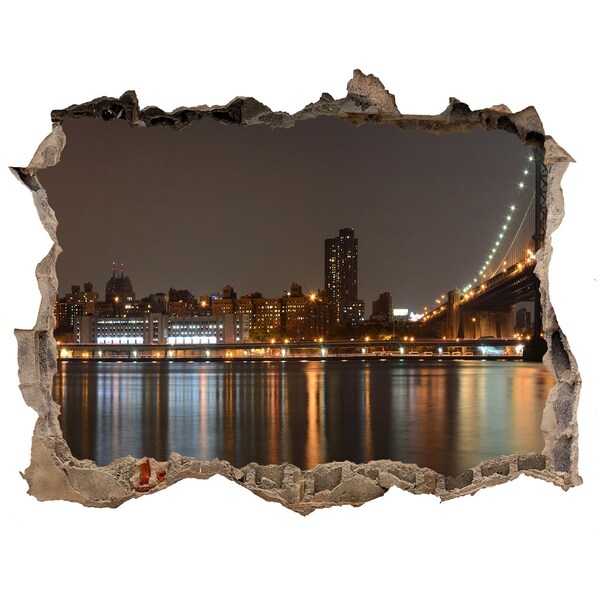 Sticker mural effet trou Vue de New York la nuit